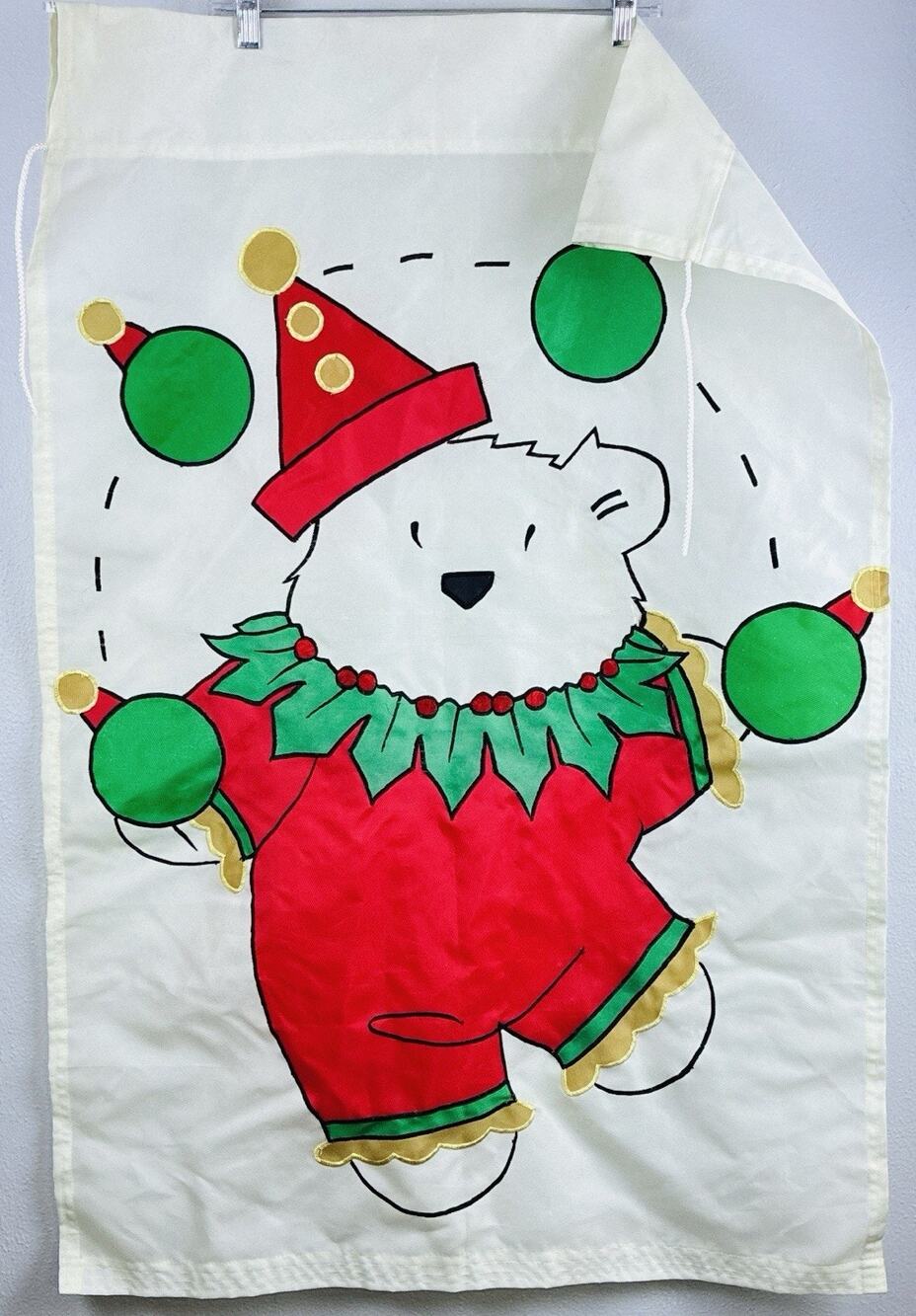 Juggling Christmas Bulbs Colorful White Bear Embroidered Hvywght Outdoor Flag